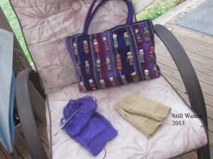 Knitting bag and fingerless mitts